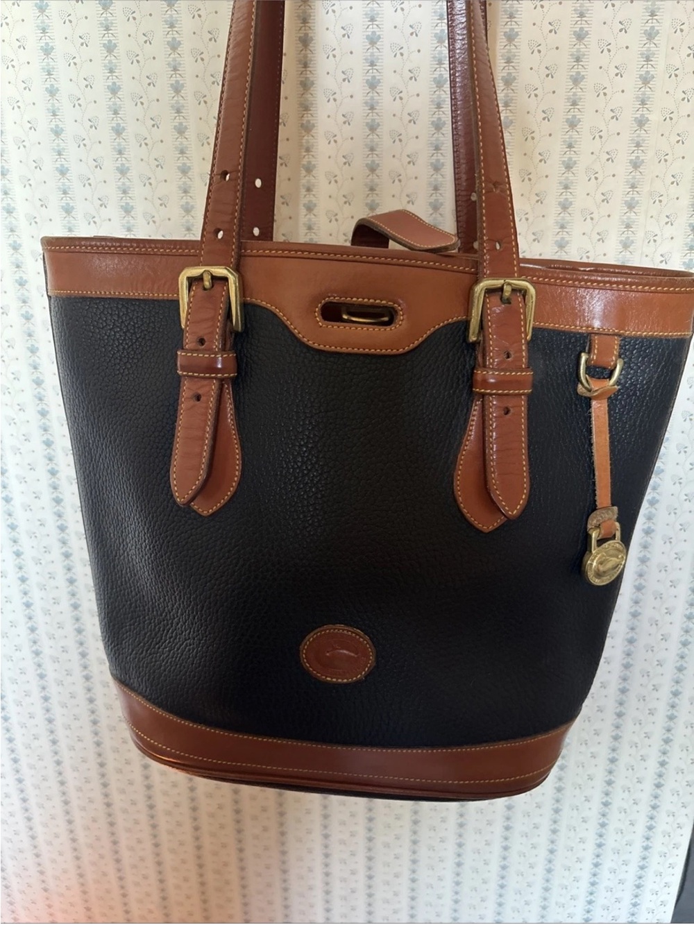 Dooney & Bourke Black and Brown Leather Messenger Tote